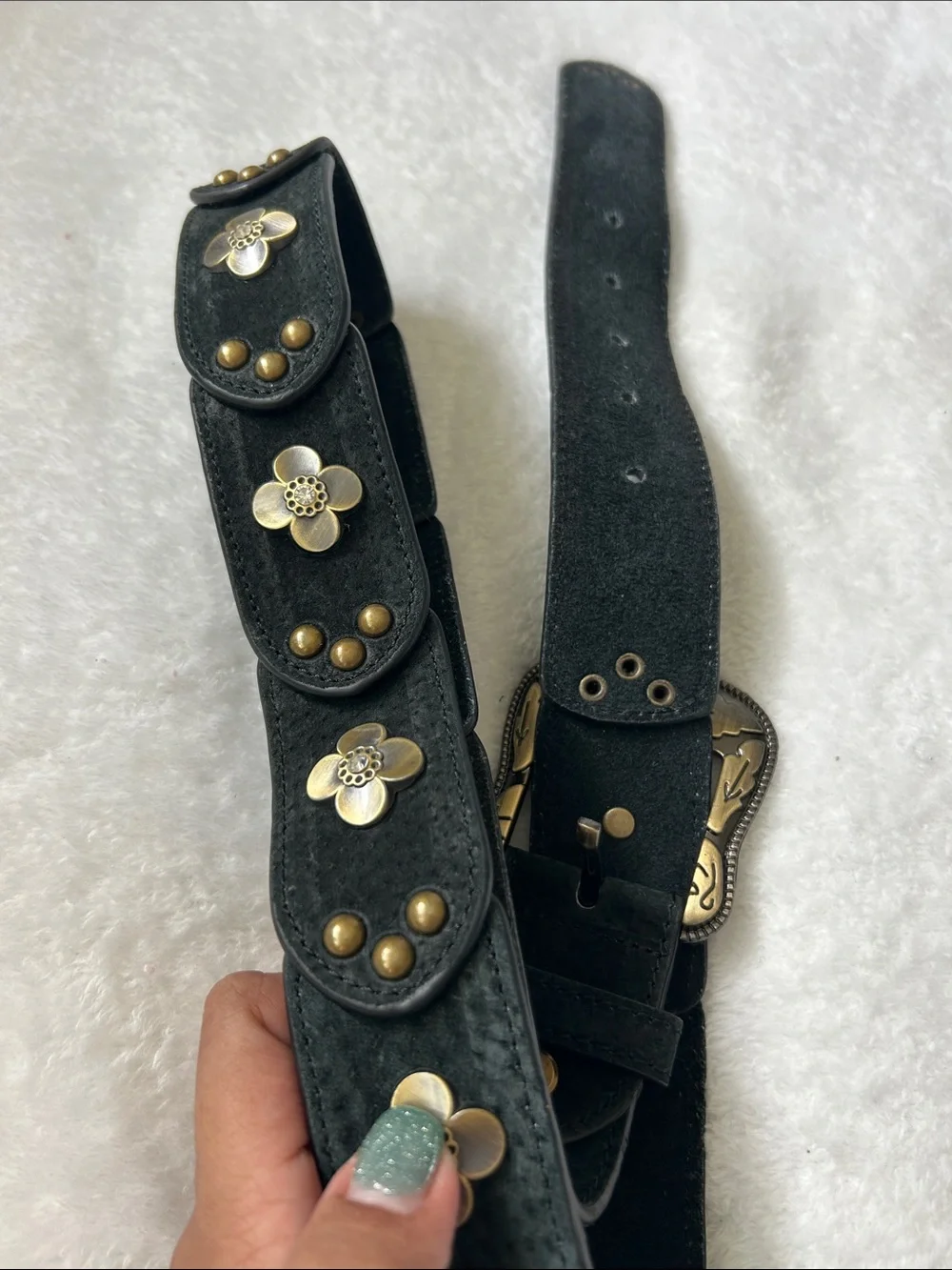 Black Women’s Belt with Decorative Gold Buckle Boho Western Vintage Feel